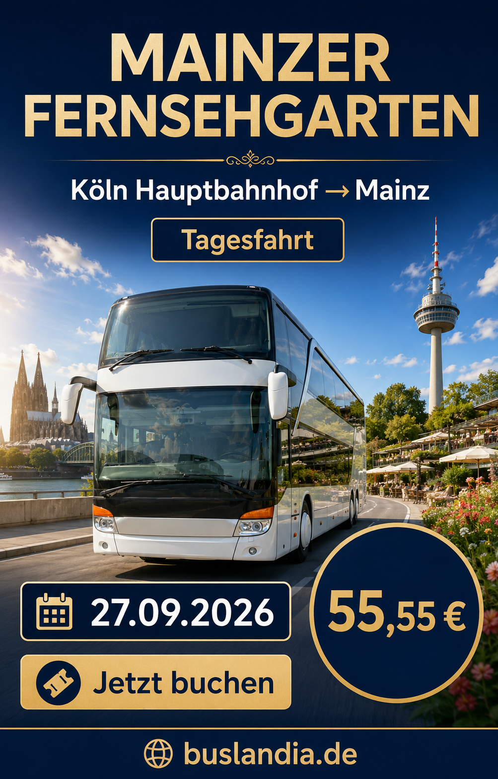 Köln Hauptbahnhof nach Mainz Fernsehgarten am 27.09.2026